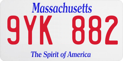 MA license plate 9YK882