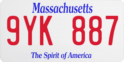MA license plate 9YK887