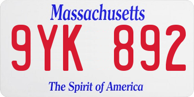 MA license plate 9YK892