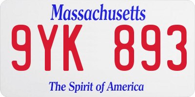 MA license plate 9YK893
