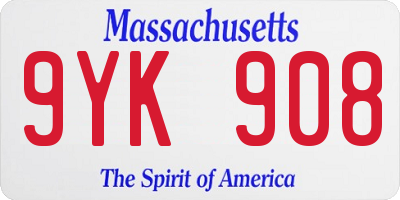MA license plate 9YK908