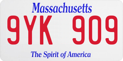 MA license plate 9YK909