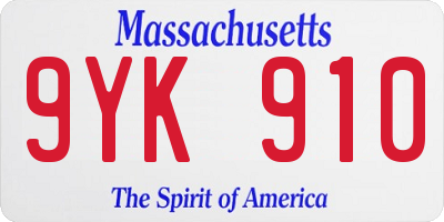 MA license plate 9YK910