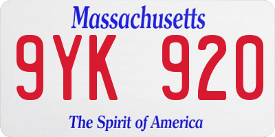MA license plate 9YK920