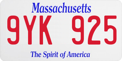 MA license plate 9YK925