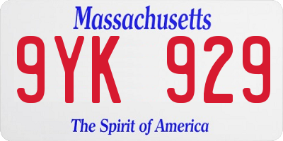 MA license plate 9YK929