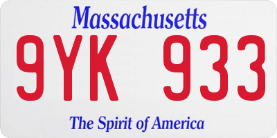 MA license plate 9YK933