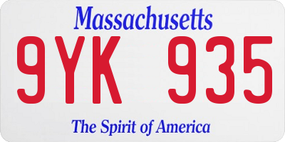 MA license plate 9YK935