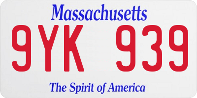 MA license plate 9YK939