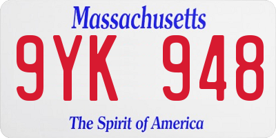 MA license plate 9YK948