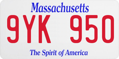 MA license plate 9YK950