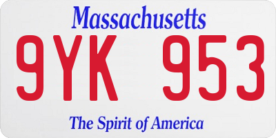 MA license plate 9YK953
