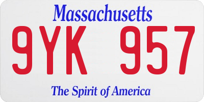 MA license plate 9YK957