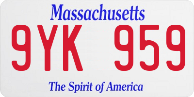 MA license plate 9YK959