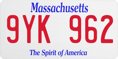 MA license plate 9YK962