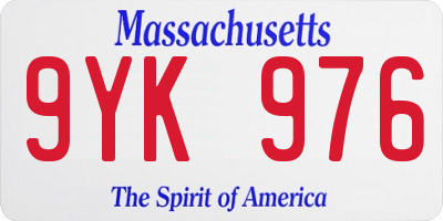 MA license plate 9YK976