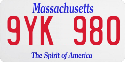 MA license plate 9YK980
