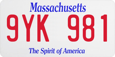MA license plate 9YK981