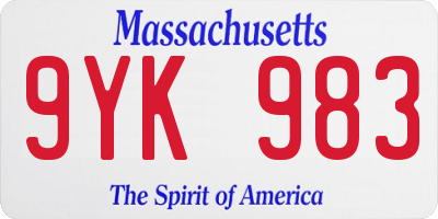 MA license plate 9YK983