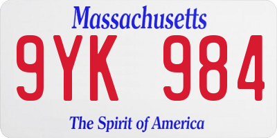MA license plate 9YK984