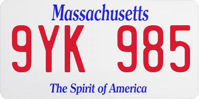MA license plate 9YK985