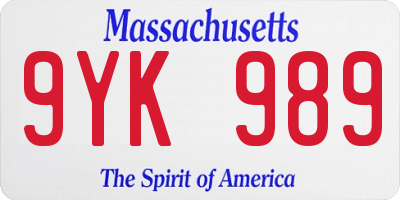 MA license plate 9YK989