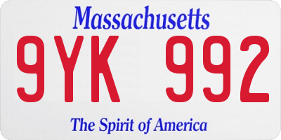 MA license plate 9YK992