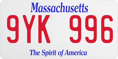 MA license plate 9YK996