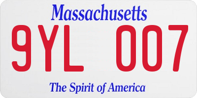 MA license plate 9YL007