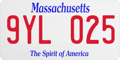 MA license plate 9YL025