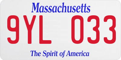 MA license plate 9YL033