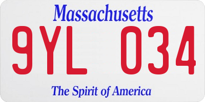MA license plate 9YL034