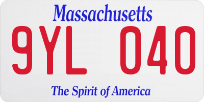 MA license plate 9YL040