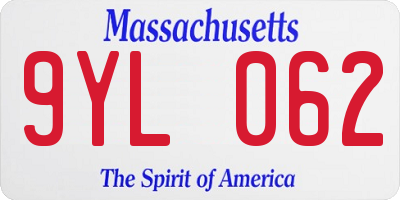 MA license plate 9YL062