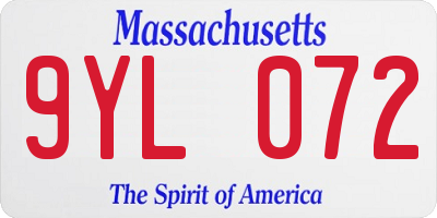 MA license plate 9YL072