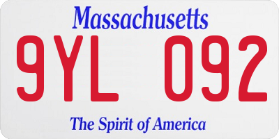 MA license plate 9YL092