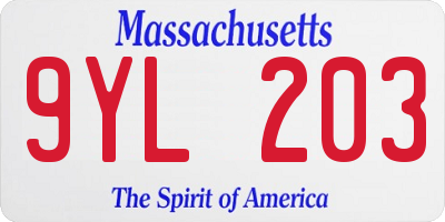MA license plate 9YL203