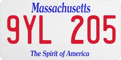 MA license plate 9YL205