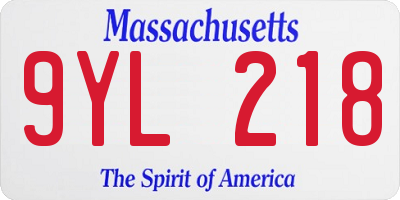 MA license plate 9YL218