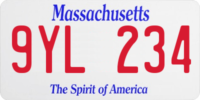 MA license plate 9YL234