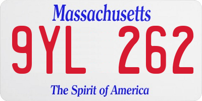 MA license plate 9YL262