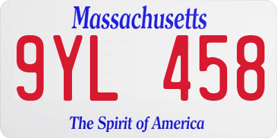 MA license plate 9YL458