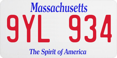 MA license plate 9YL934