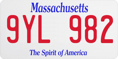 MA license plate 9YL982