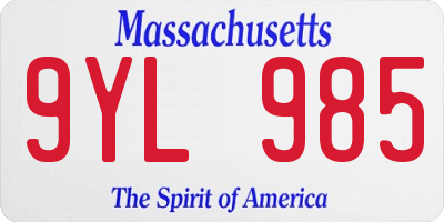 MA license plate 9YL985