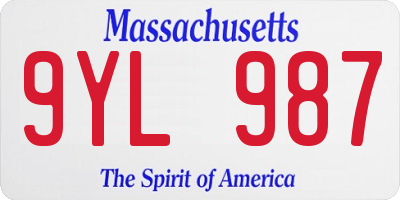 MA license plate 9YL987