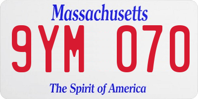 MA license plate 9YM070