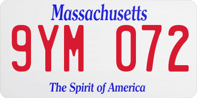 MA license plate 9YM072