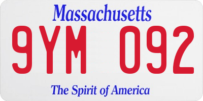 MA license plate 9YM092