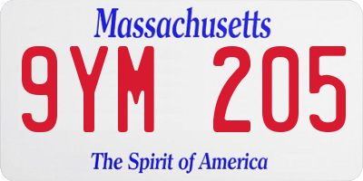 MA license plate 9YM205